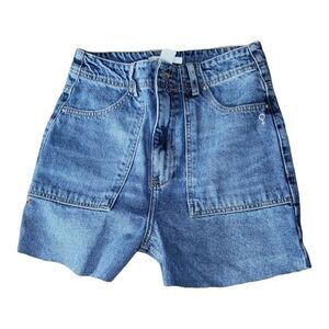Forever 21 Shorts Women Sz 26 High Waist Blue Denim Cut‎ Off Fringed